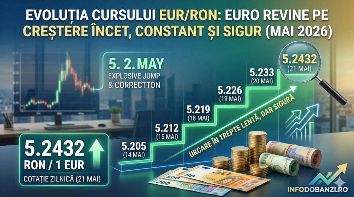 Evolutie curs valutar euro ron crestere constanta mai 2026