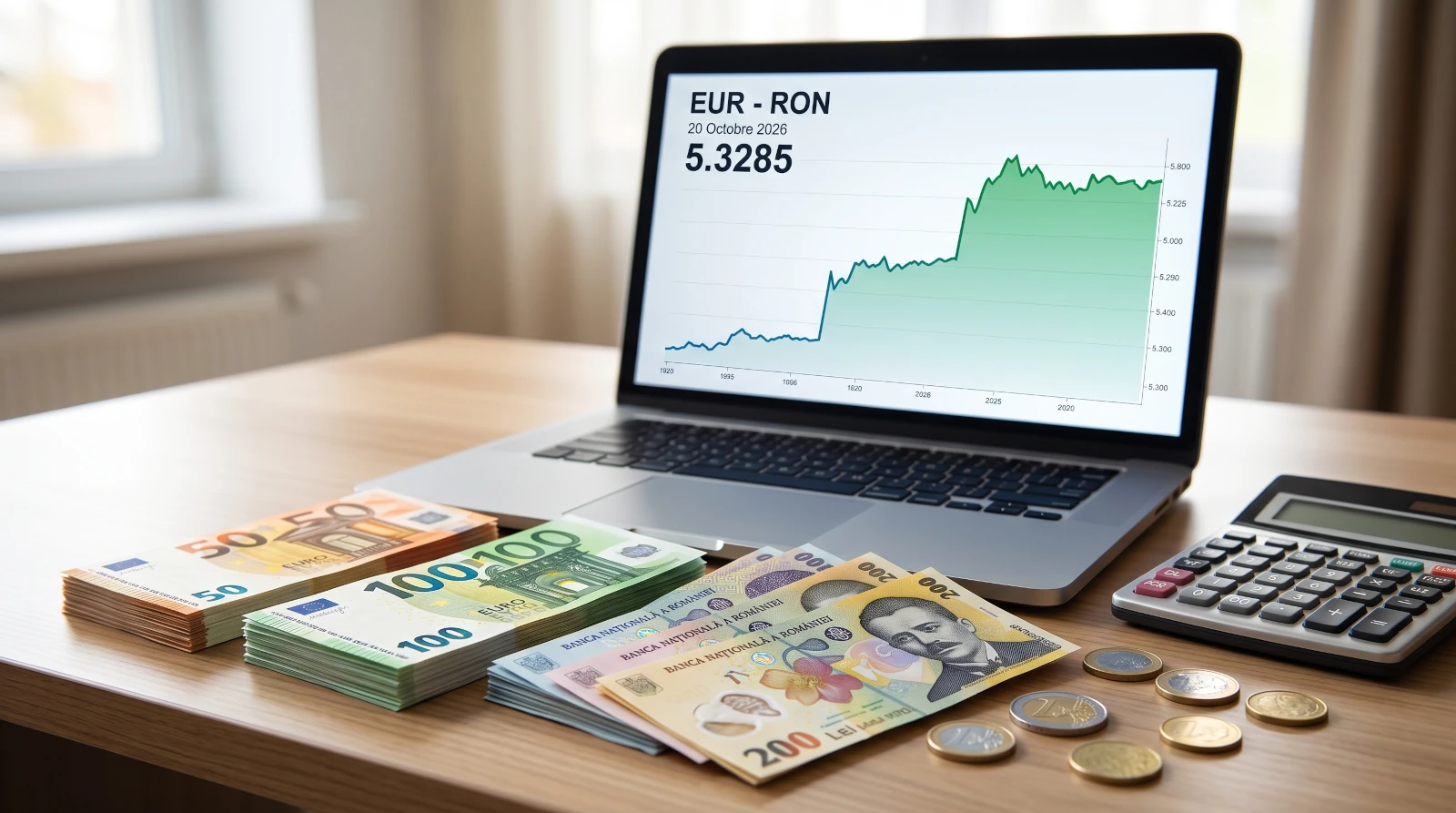 Grafic curs valutar euro eur ron evolutie in praguri octombrie 2026
